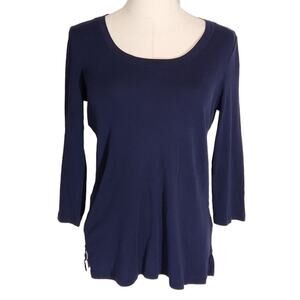 Talbots 100% Pima Cotton Navy Scoop Neck 3/4 Sleeve Tee Women's Size M